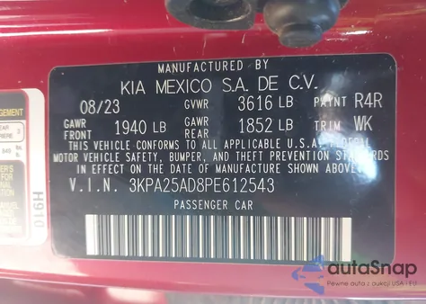 2023 Kia Rio 5-Door S z USA, uszkodzony, nr VIN 3KPA25AD8PE612543
